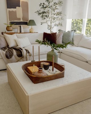 Troupe Marble and Oak Ribbed 56" Round Coffee Table - image 8 of 11