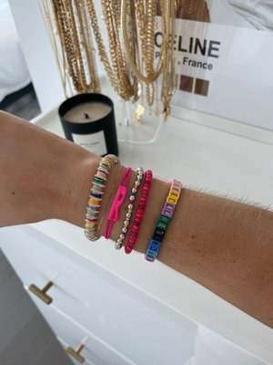 East West Initial Cord Bracelet - Hot Pink
