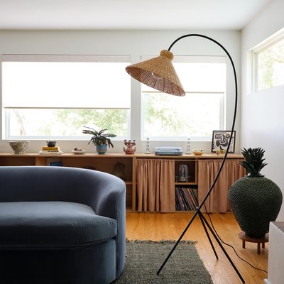 L'Union Black Metal Arc Floor Lamp with Rattan Shade 73" by Athena Calderone - image 13 of 14