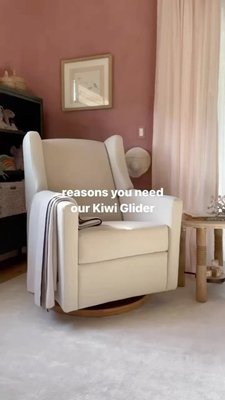 Play Babyletto Kiwi Grey Nursery Power Glider Recliner Chair with Natural Wood Base - video 0 of 1