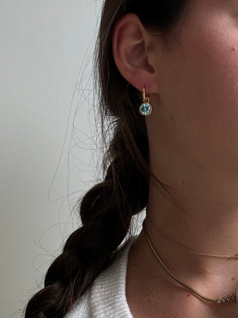 18K Gold Birthstone Drop Earrings - Aquamarine