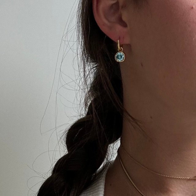 18K Gold Birthstone Drop Earrings - Aquamarine