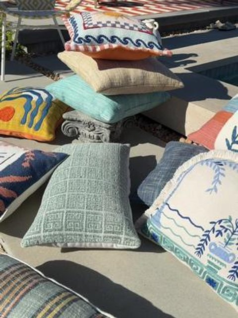 Teal And Ivory Greek Key Tile Indoor Outdoor Lumbar Pillow World