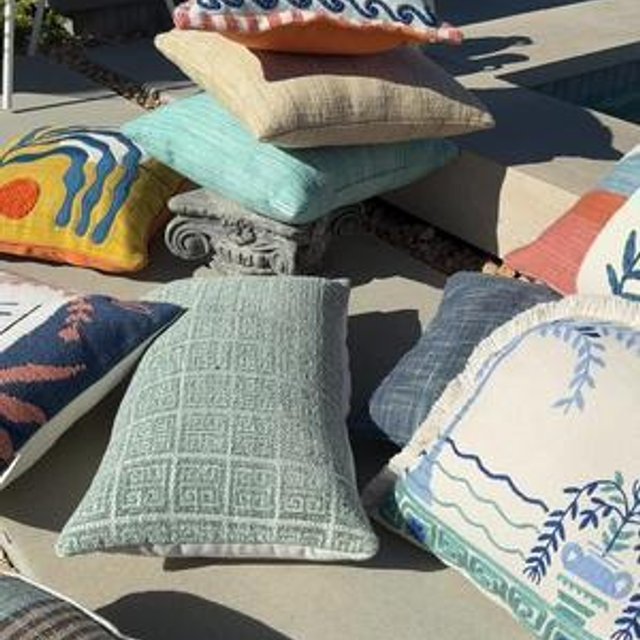 Teal And Ivory Greek Key Tile Indoor Outdoor Lumbar Pillow World