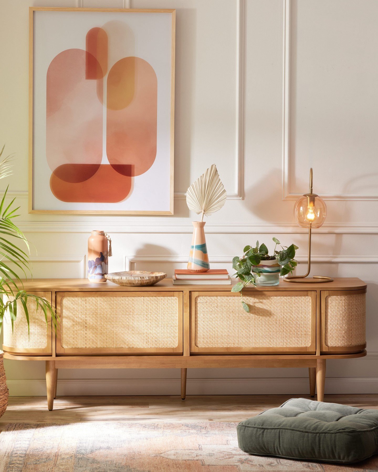 Colby Rustic Sienna and Herringbone Rattan Media Stand - World Market