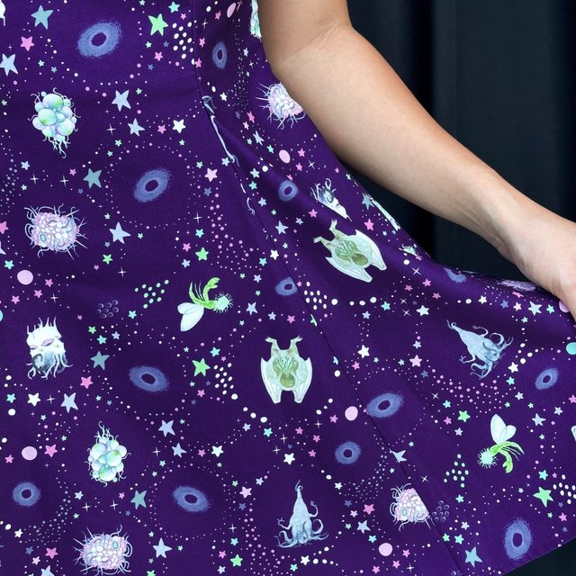 The cutest lil creatures of the cosmos - who could be scared of these! 💗

The New V Dress has an invisible side zipper & the fabric is a little more structured than its sister style. Have you given this one a go yet?

#blackmilk #blackmilkclothing #bmcosmicmonstersnewvdress