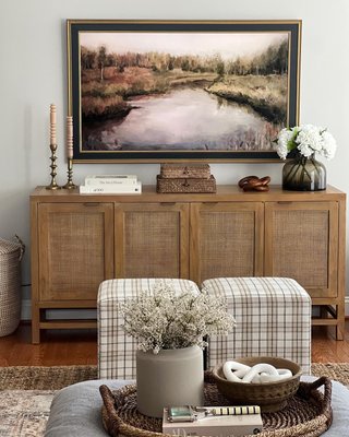 Blake 112" Light Brown Teak and Rattan Storage Media Console Set - image 11 of 12