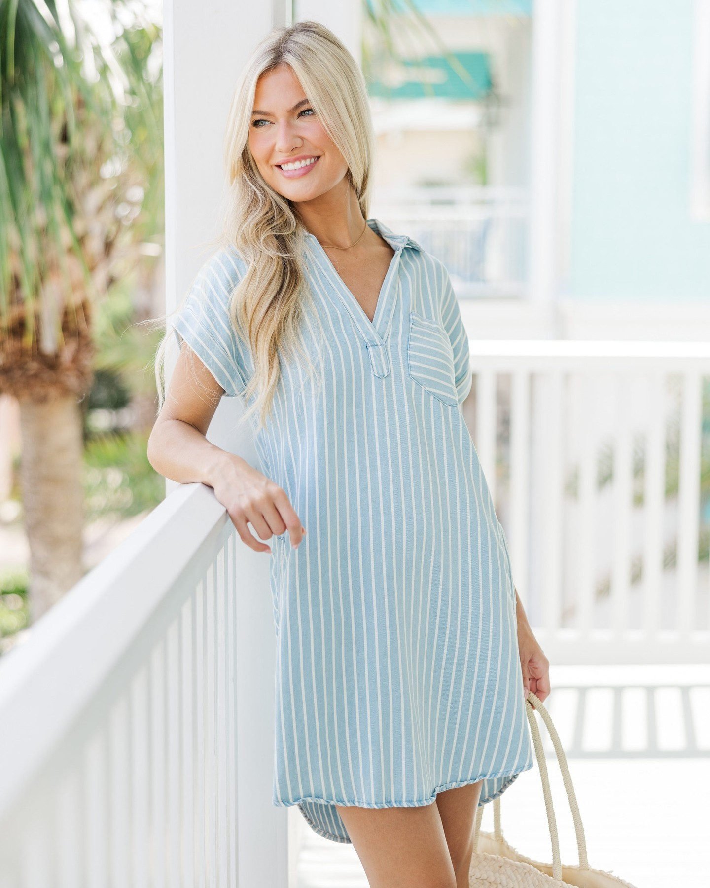 Off To The Shore Blue Chambray Striped Dress – Shop the Mint