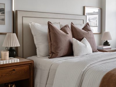 Caldwell 24" Travertine and Brown Oak Wood Nightstand by Jake Arnold - image 11 of 12