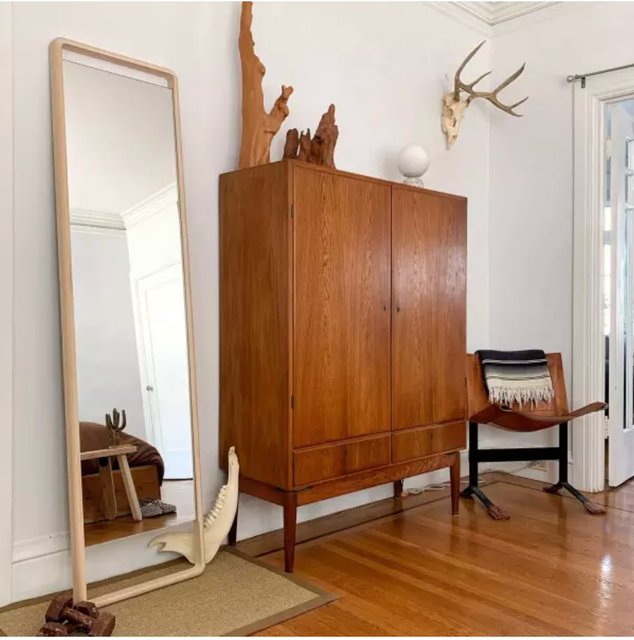 Hinoki Wood Floor Mirror | Minimalist Wood Standing Mirror   – The Citizenry