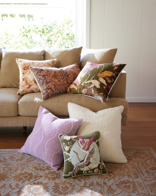 Multicolor Velvet Watercolor Floral Print Throw Pillow World Market