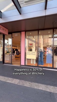 Happiness is... a Witchery sale 😊😍

30% off everything until 22 September!

T&Cs apply. 

PLUSSS! Spend $50 or more in centre and you can enter the draw to win $5,000 worth of Smeg appliances 🙌🌸

See the link in our bio for more details