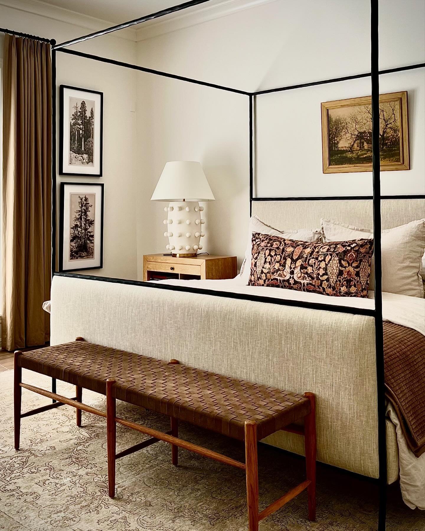 Dahlia Hand-Forged Steel Framed Upholstered Canopy Queen Bed +