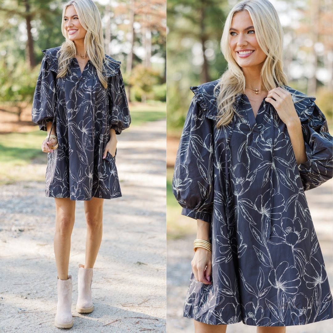 新品未使用タグ付MURRAL framed flower dress(Gray) Just A Dream Charcoal Gray Floral Dress – Shop the Mint