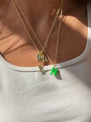 Mini Bubble Initial Necklace - Bright Green
