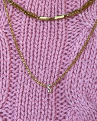 18K Gold Mini Initial Necklace - Gold/Pavé