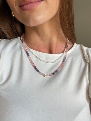 Semi-Precious Beaded Initial Necklace - Pink Ombre