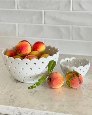 Large White Scallop Eyelet Stoneware Colander by Laura Kim - image 6 of 8