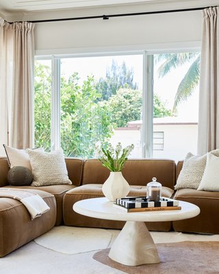 Espira 35" Round Cream Marbled Resin Coffee Table - image 12 of 15