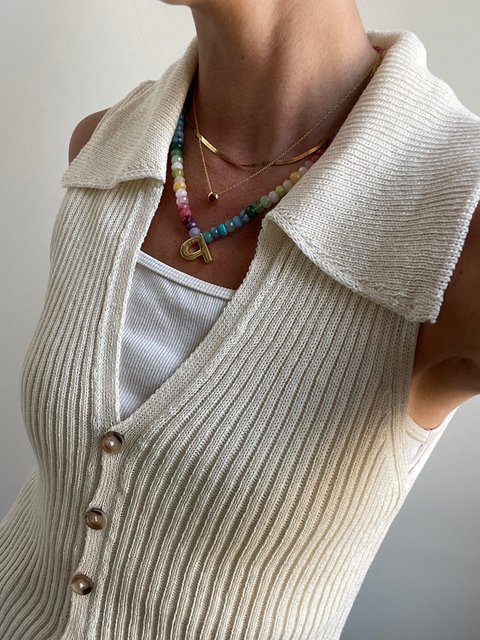 Semi-Precious Block Initial Necklace - Multi