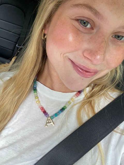 Semi-Precious Block Initial Necklace - Multi