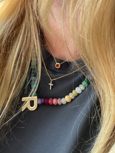 Semi-Precious Block Initial Necklace - Multi