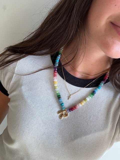 Semi-Precious Block Initial Necklace - Multi
