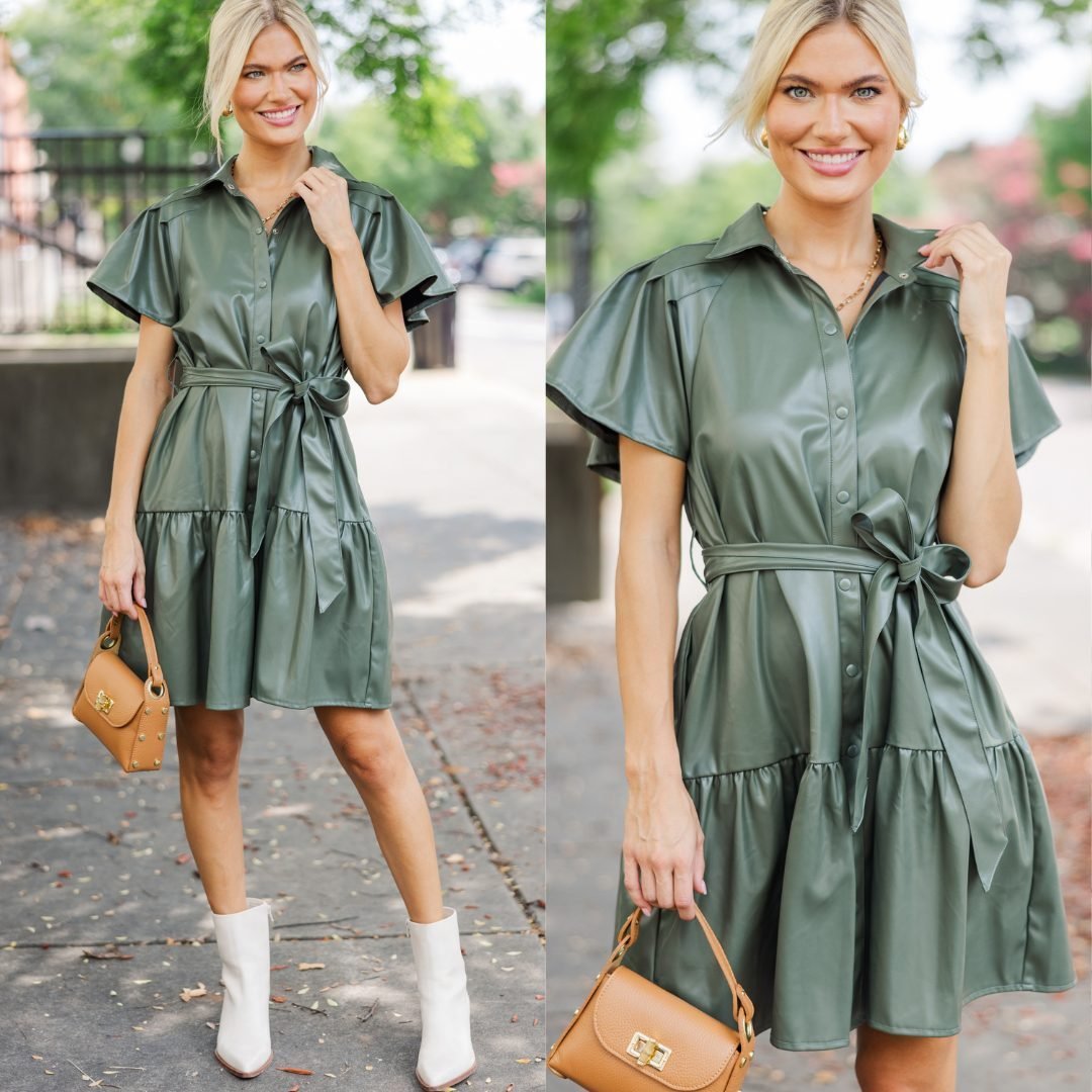 Look Of Love Olive Green Faux Leather Dress – Shop the Mint