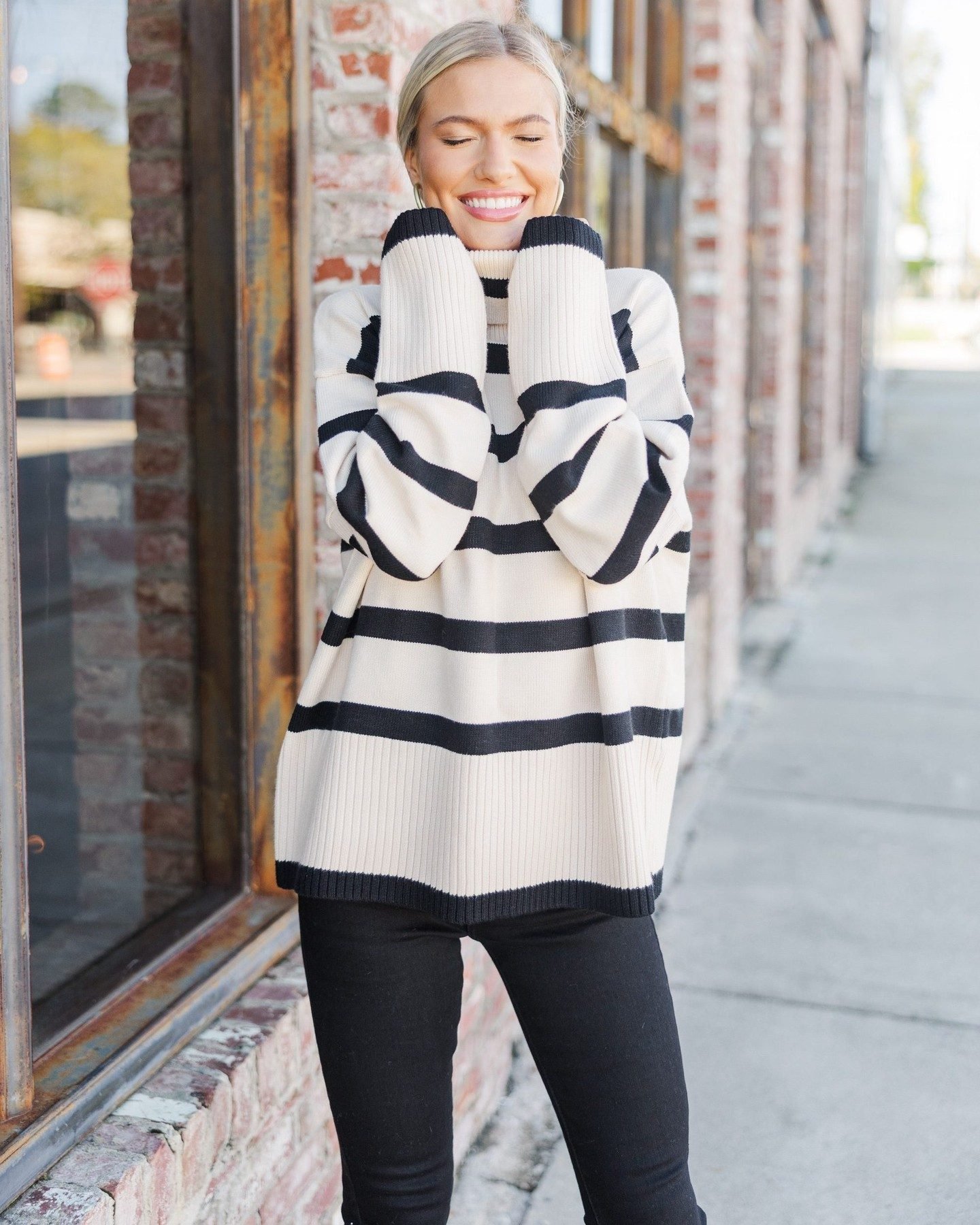 Have Your Fun Natural Striped Turtleneck Sweater – Shop the Mint