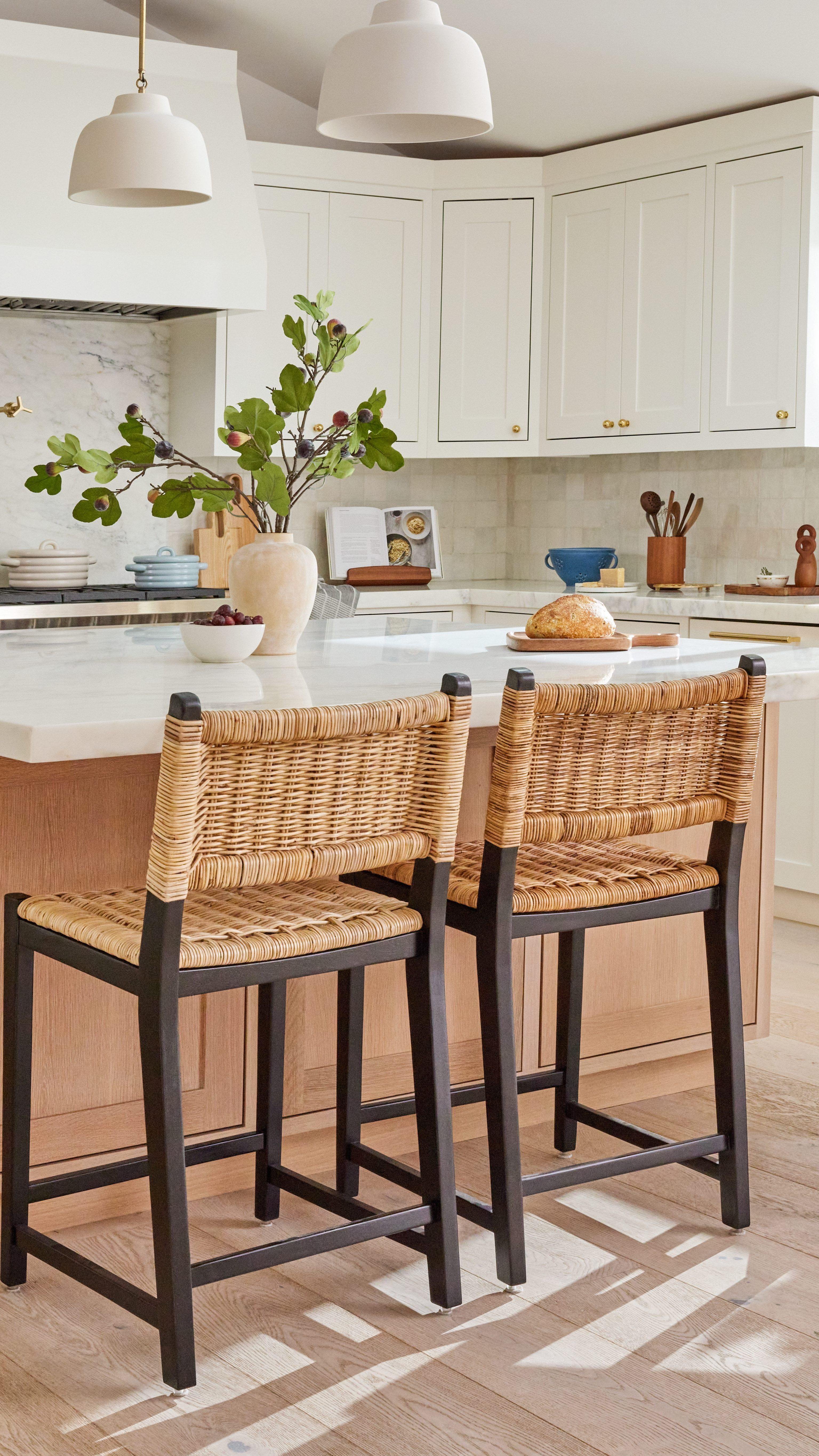 Black Amolea Wood and Rattan Counter Stool