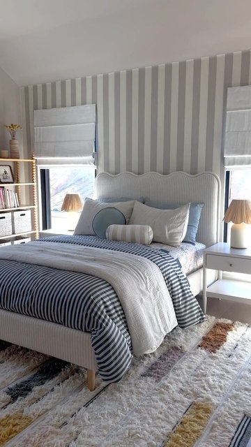 Waveland Ivory and Natural Stripe Upholstered Kids Twin Bed