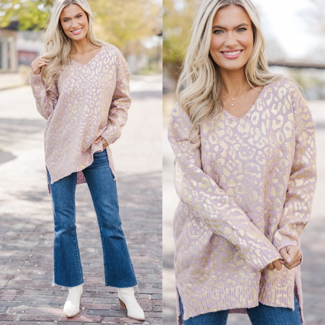 Don't Let Me Go Mauve Pink Metallic Leopard Sweater – Shop the Mint