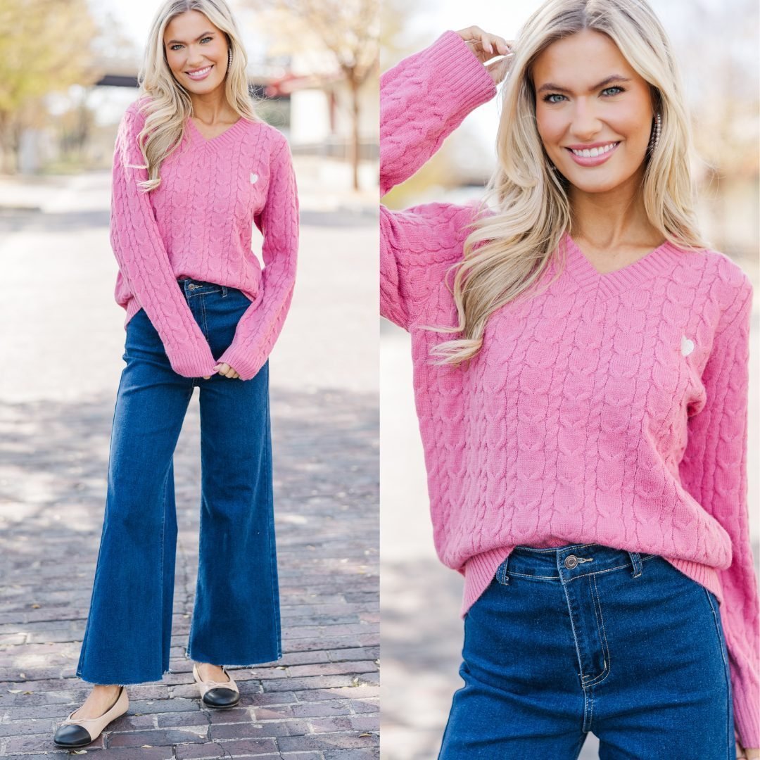 Can't Forget Pink Heart Cable Knit Sweater – Shop the Mint