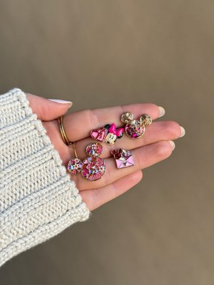 Disney Mickey Mouse Ombre Pave Earring - Pink