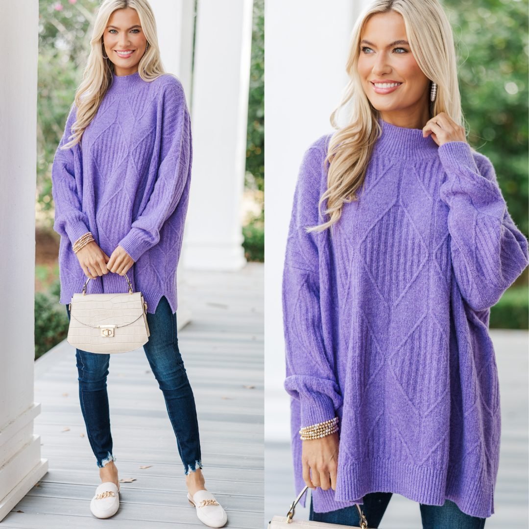 70s 80s ビンテージ Purple Heather Hand knit ケーブル編み