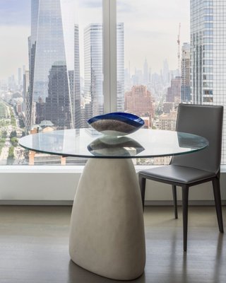 Stone 47" Round White Concrete Dining Table with Glass Top - image 8 of 11