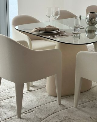Stone 47" Round White Concrete Dining Table with Glass Top - image 7 of 11