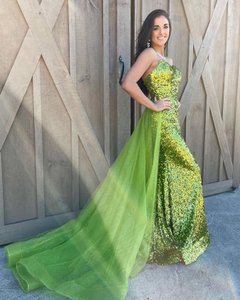 Sequin Prom Dress with Detachable Skirt