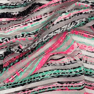 Milly Metallic Silver, Biscay Green, Neon Pink Striped Embroidered Organza