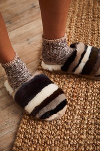 MOU Minky Fur Striped Slippers Brown Multi