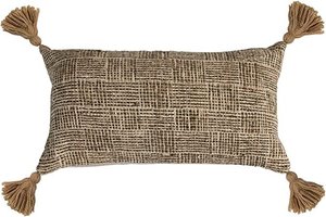 Creative Co-op Tufted Lumbar Pillow with Chambray Back | Wool Blend