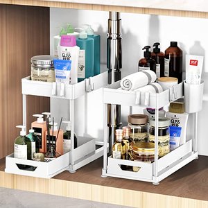 Lxmons 2 Tier Basket Drawer Organizer, Pull Out Under Sink